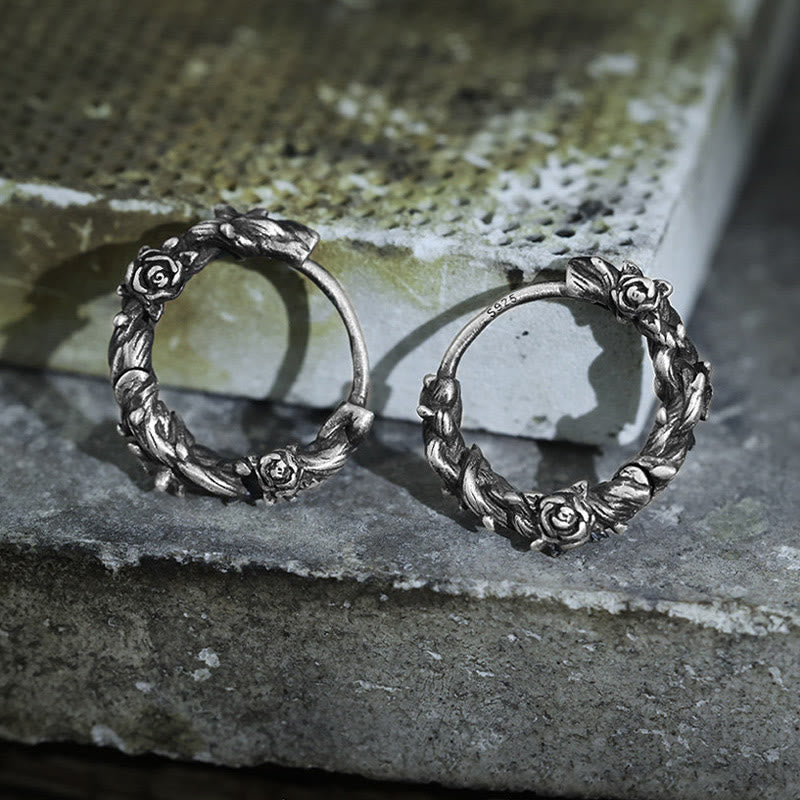 Handcrafted 925 Silver Thorny Bloom Wreath Earrings