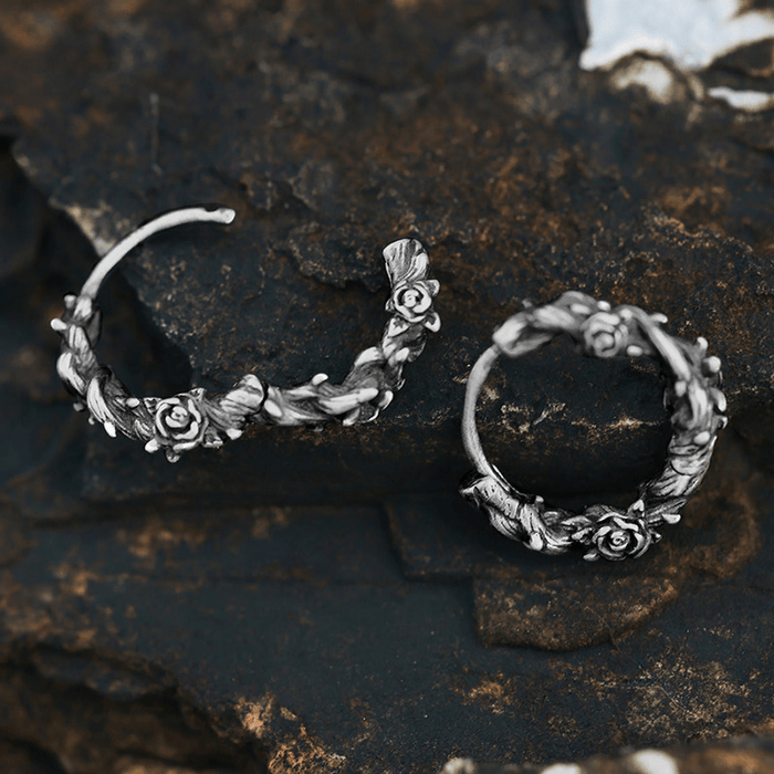 Handcrafted 925 Silver Thorny Bloom Wreath Earrings