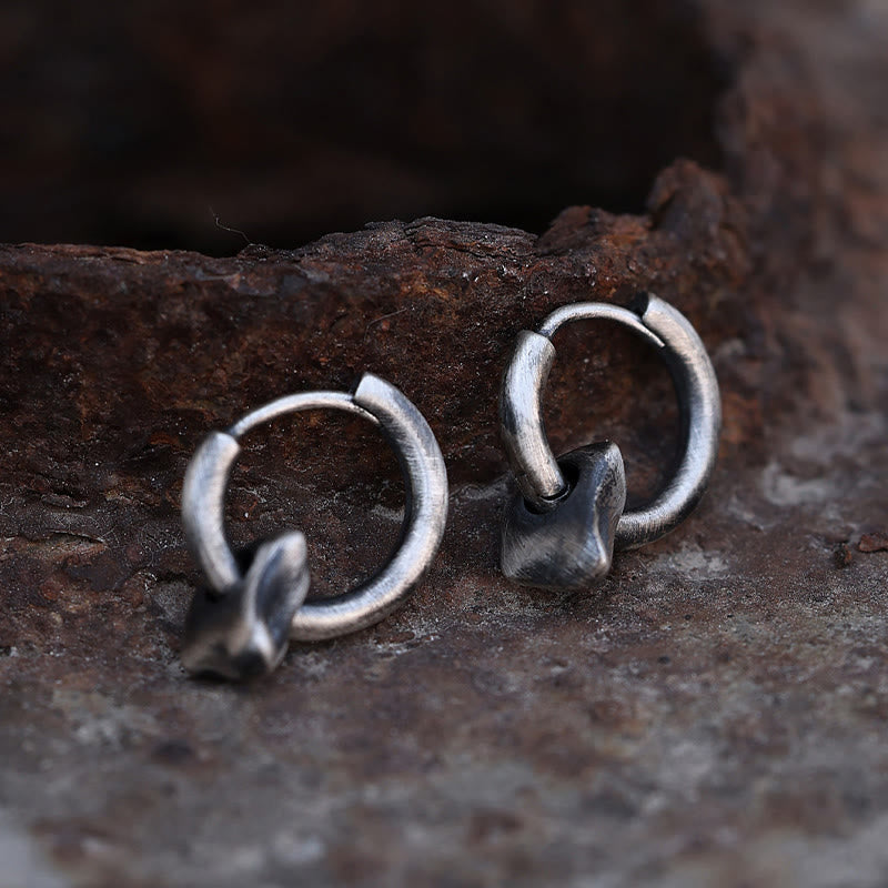 Handcrafted 925 Silver Forged Vintage Ring Hoop Earrings