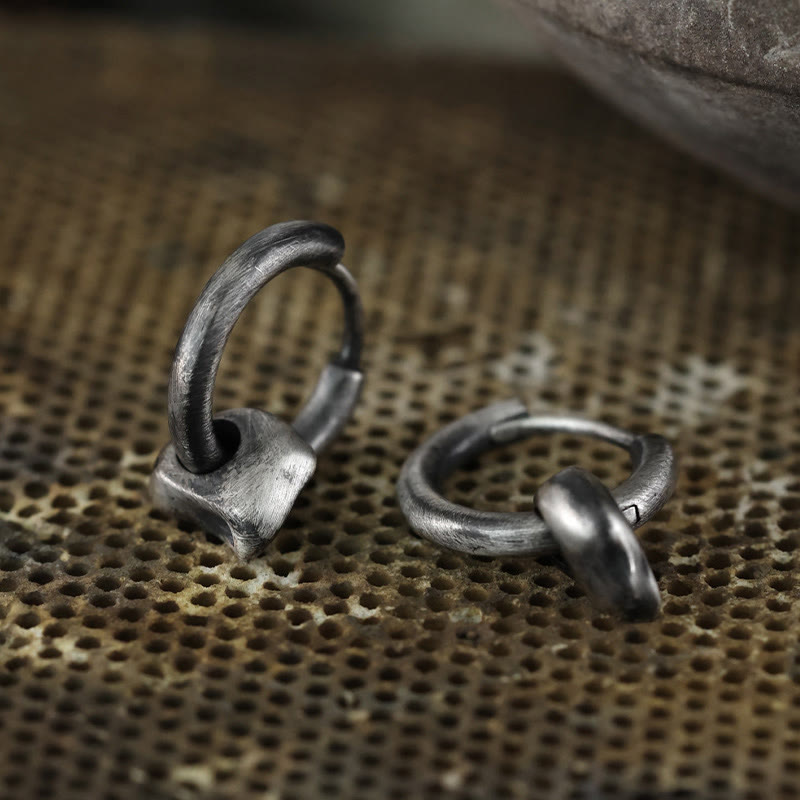 Handcrafted 925 Silver Forged Vintage Ring Hoop Earrings