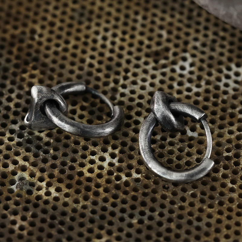 Handcrafted 925 Silver Forged Vintage Ring Hoop Earrings