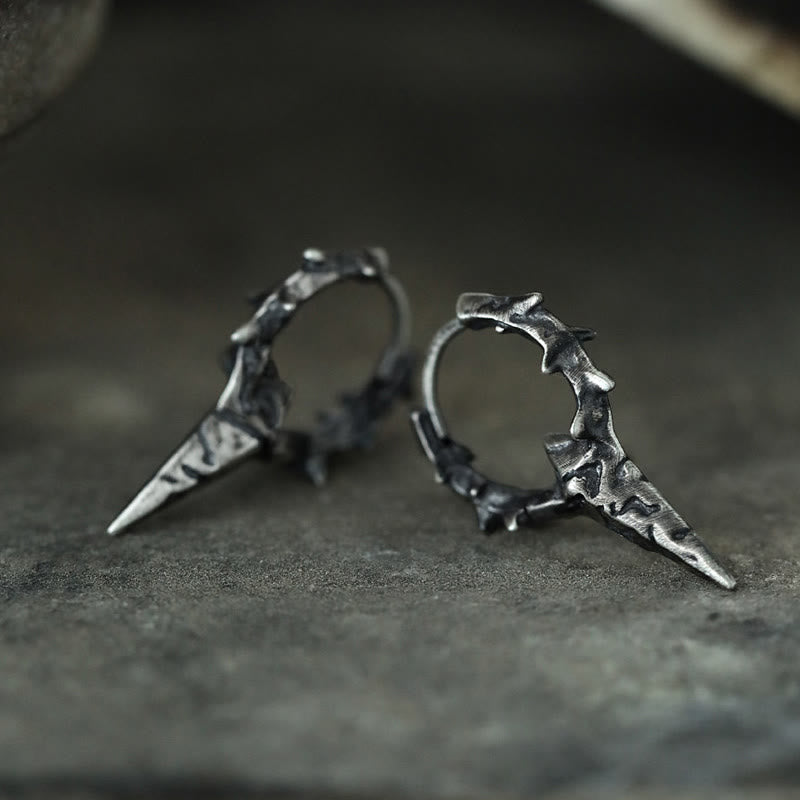 Handcrafted 925 Silver Thorn Spike Hoop Earrings