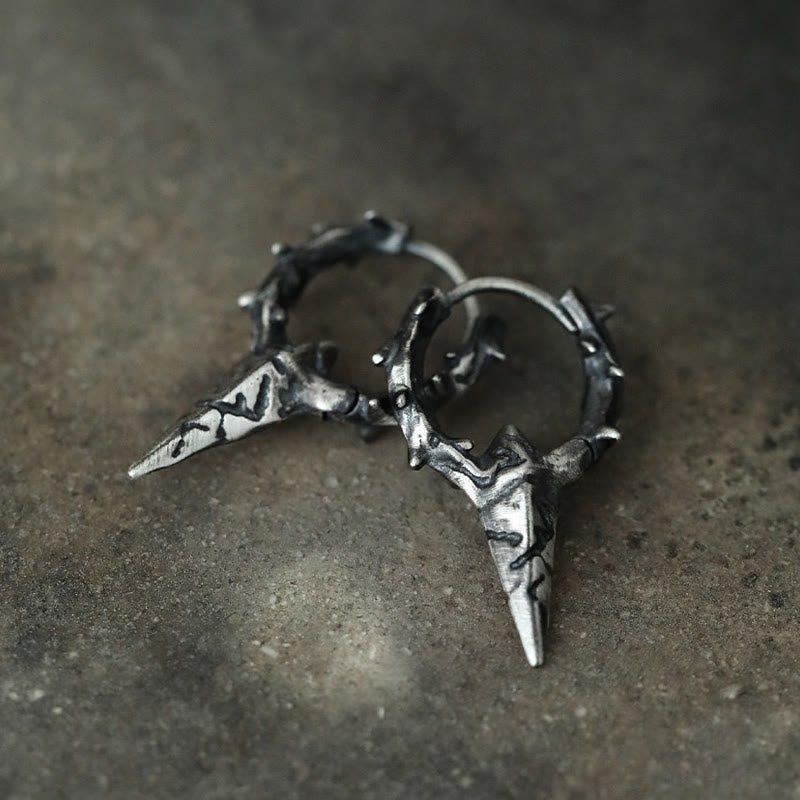 Handcrafted 925 Silver Thorn Spike Hoop Earrings