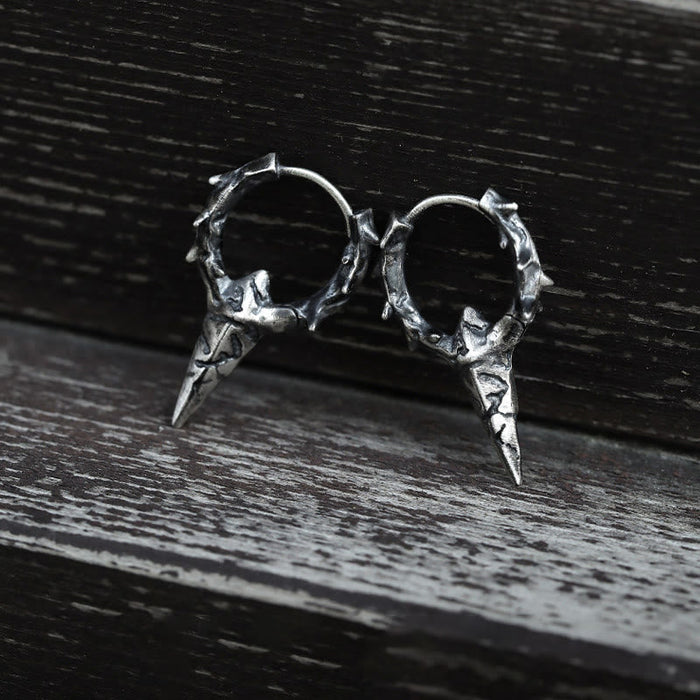 Handcrafted 925 Silver Thorn Spike Hoop Earrings