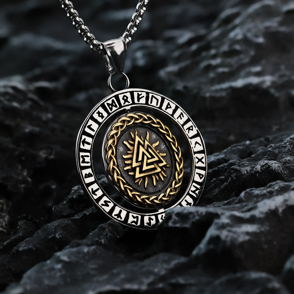 Double Sided Celtic Knot Rune Valknut Spinner Necklace