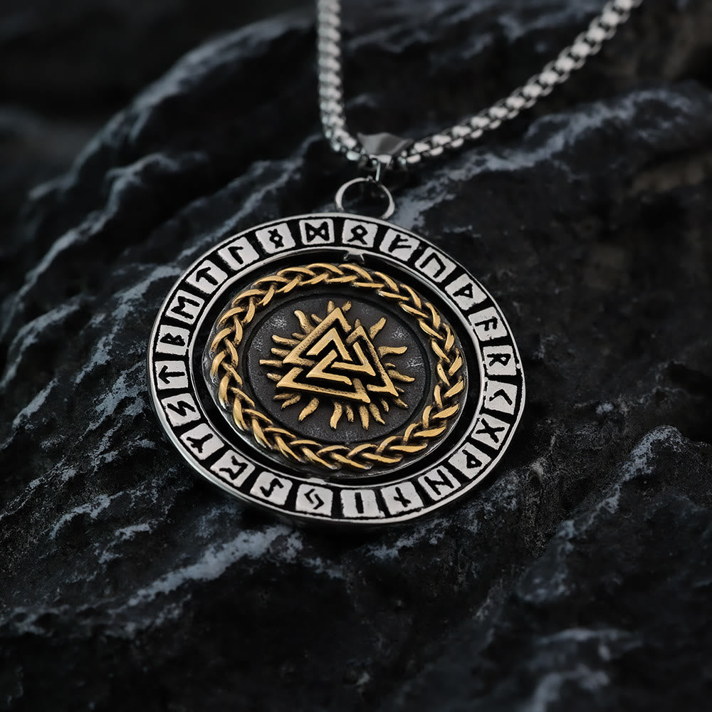Double Sided Celtic Knot Rune Valknut Spinner Necklace
