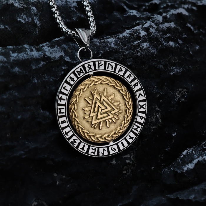 Double Sided Celtic Knot Rune Valknut Spinner Necklace