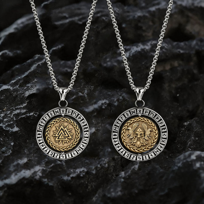 Double Sided Celtic Knot Rune Valknut Spinner Necklace