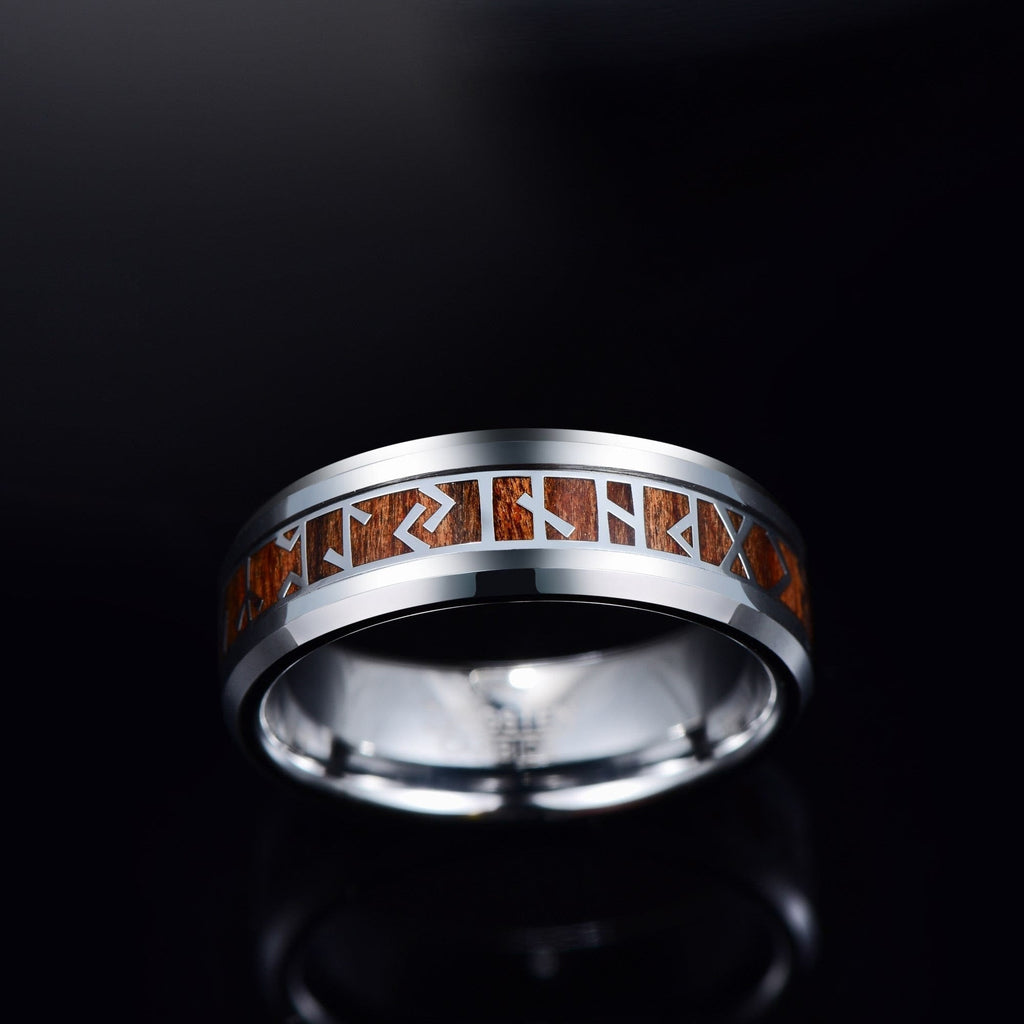 Viking Wood Grain Rune Ring