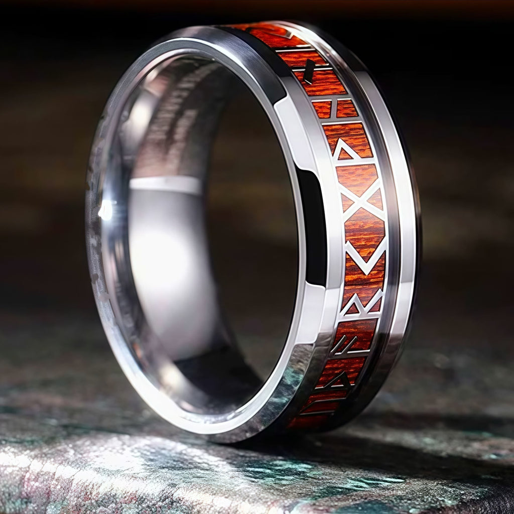 Viking Wood Grain Rune Ring