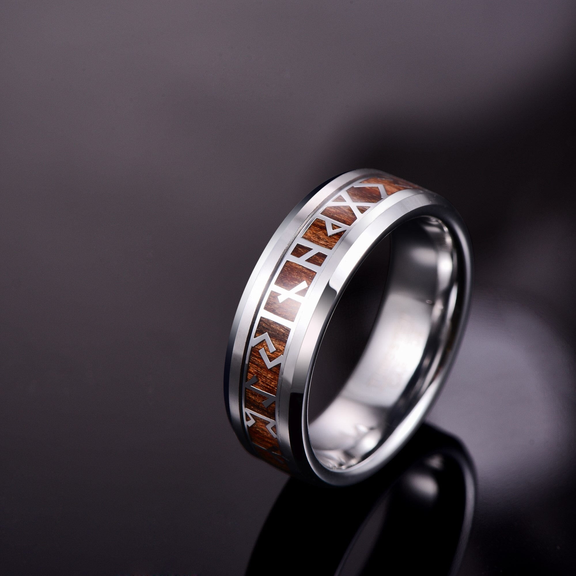 Viking Wood Grain Rune Ring