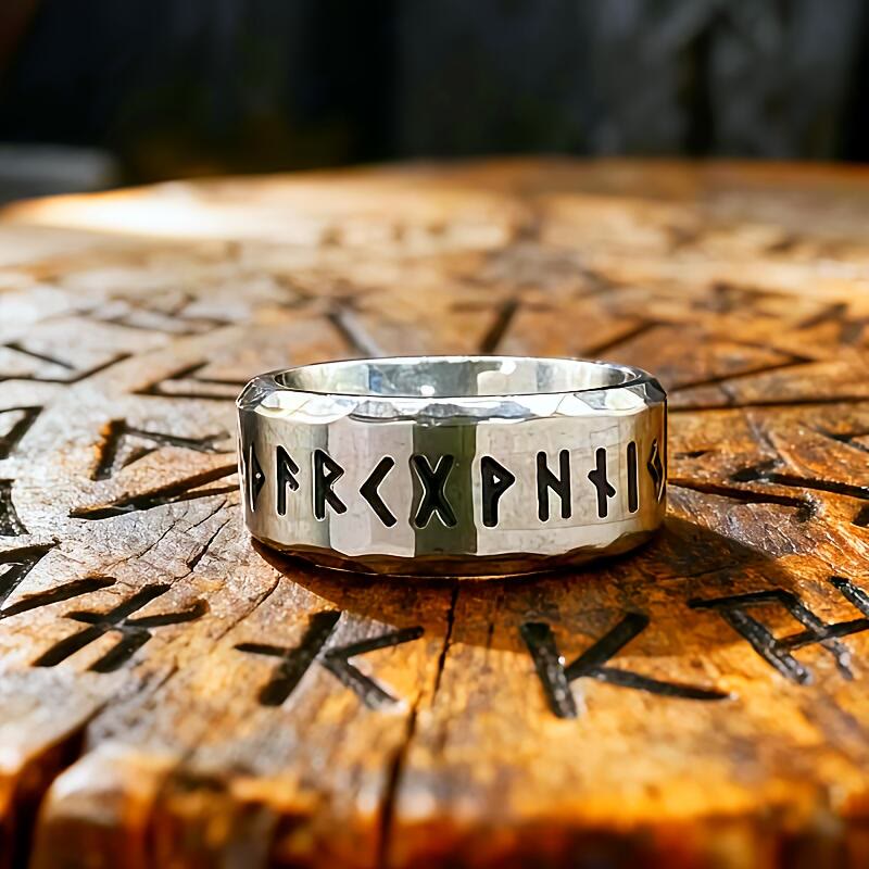 Hammered Futhark Rune Viking Amulet Ring