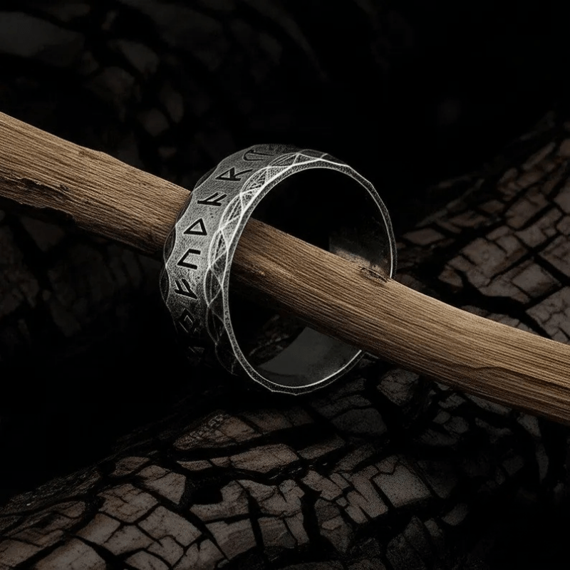 Hammered Futhark Rune Viking Amulet Ring