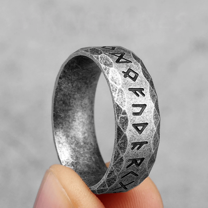 Hammered Futhark Rune Viking Amulet Ring