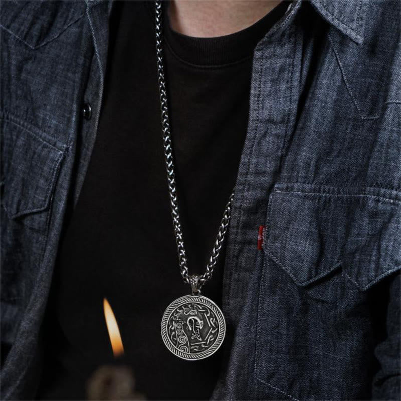 Spiral Knot Norse Dragon Round Necklace