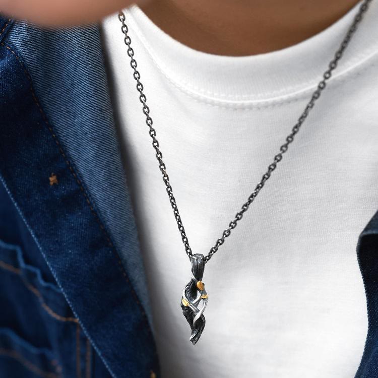 Handcrafted 999 Silver Withered Wood Twisted Vine Gold Leaf Necklace