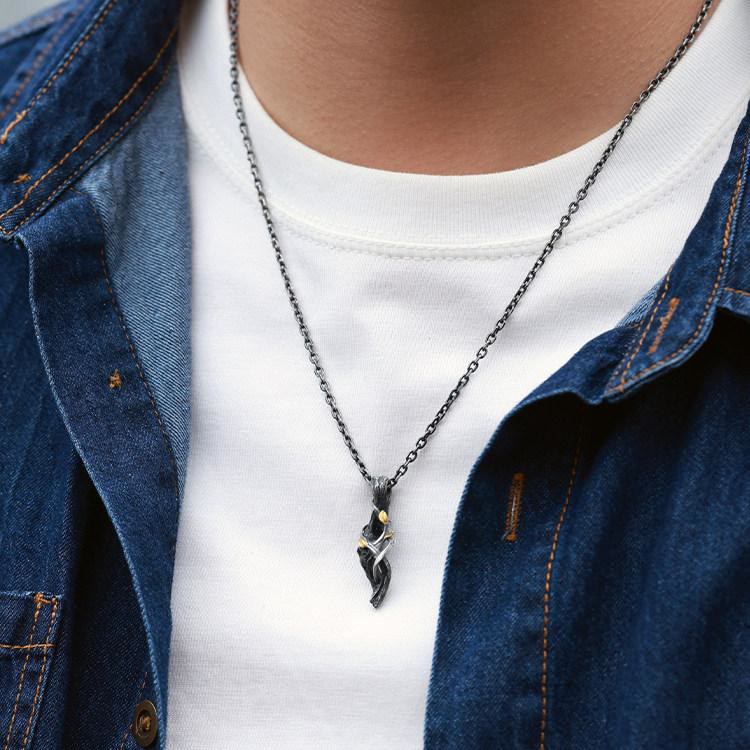 Handcrafted 999 Silver Withered Wood Twisted Vine Gold Leaf Necklace