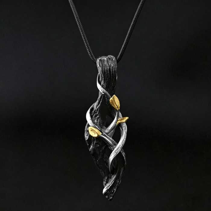Handcrafted 999 Silver Withered Wood Twisted Vine Gold Leaf Necklace