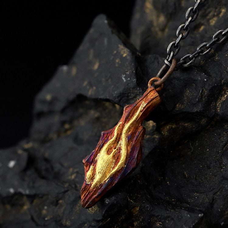 Handcrafted 999 Silver Fire Textured Gilded Pendant Necklace