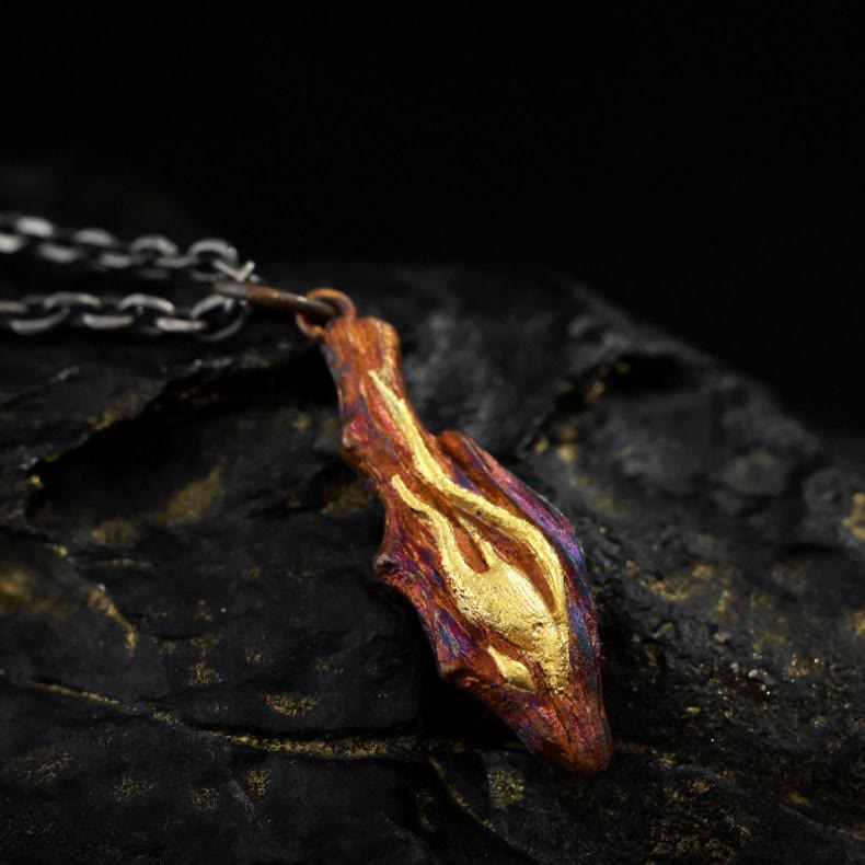 Handcrafted 999 Silver Fire Textured Gilded Pendant Necklace