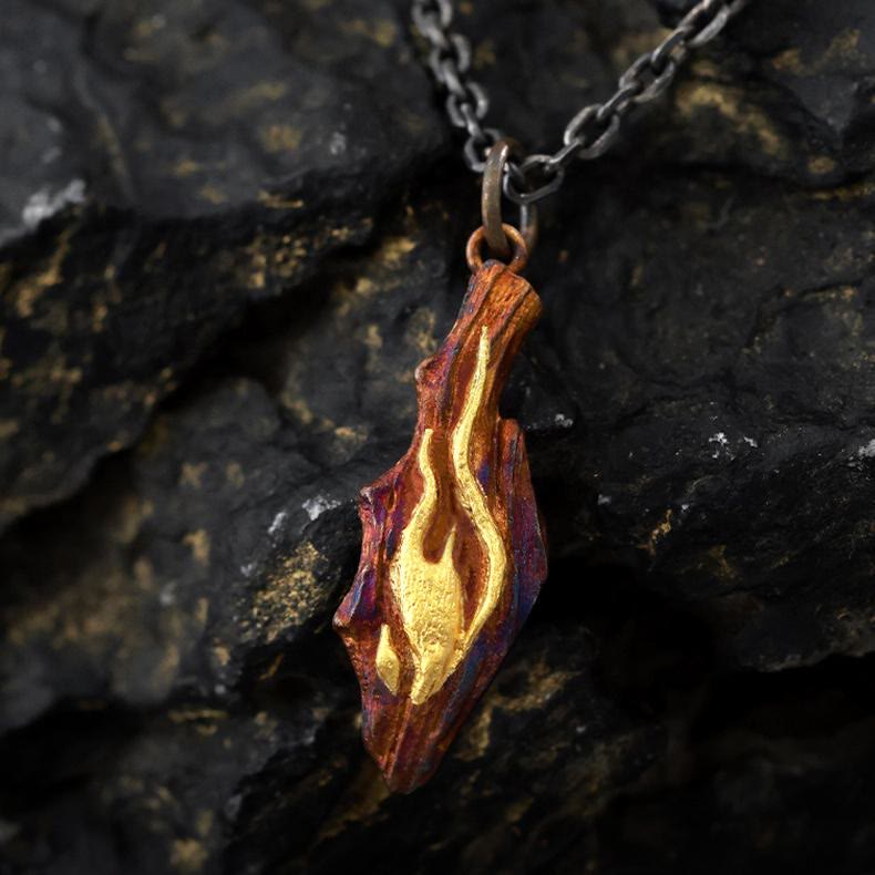 Handcrafted 999 Silver Fire Textured Gilded Pendant Necklace