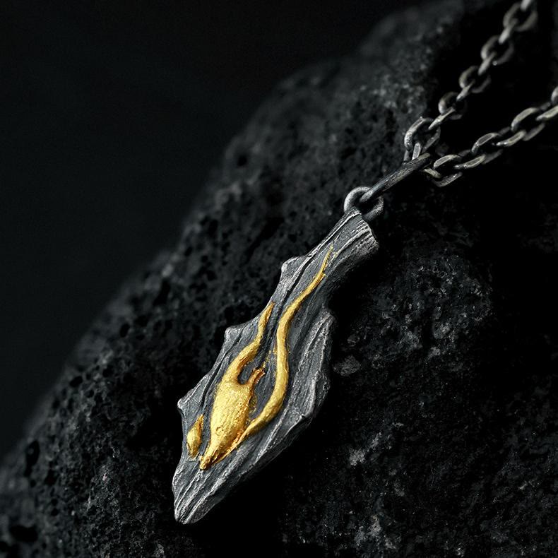Handcrafted 999 Silver Fire Textured Gilded Pendant Necklace