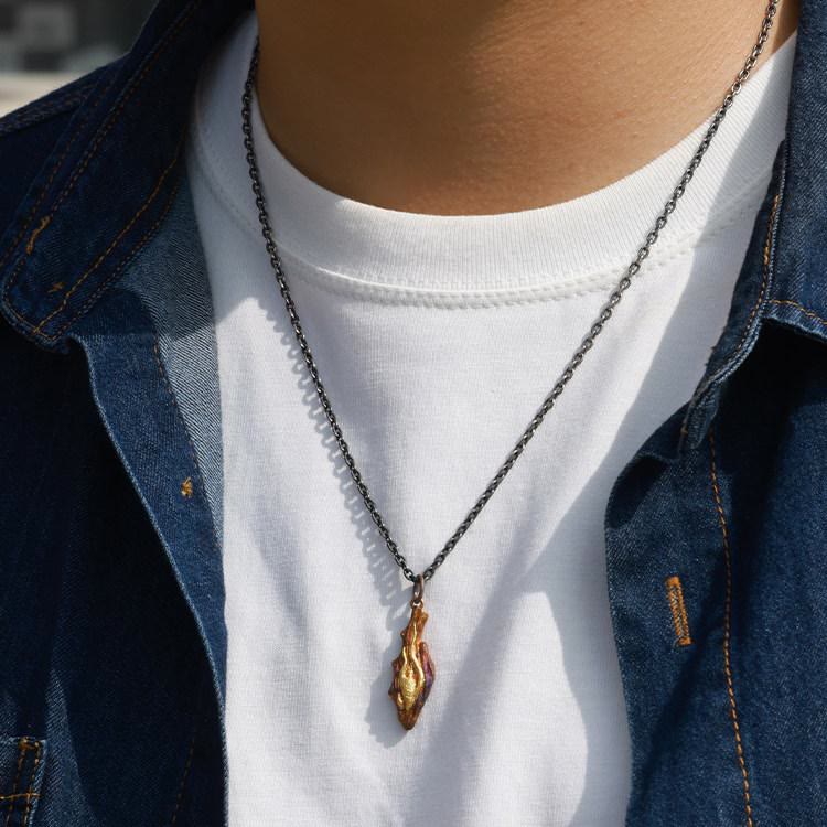 Handcrafted 999 Silver Fire Textured Gilded Pendant Necklace