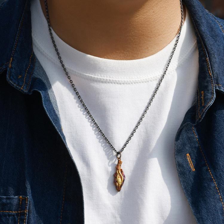 Handcrafted 999 Silver Fire Textured Gilded Pendant Necklace