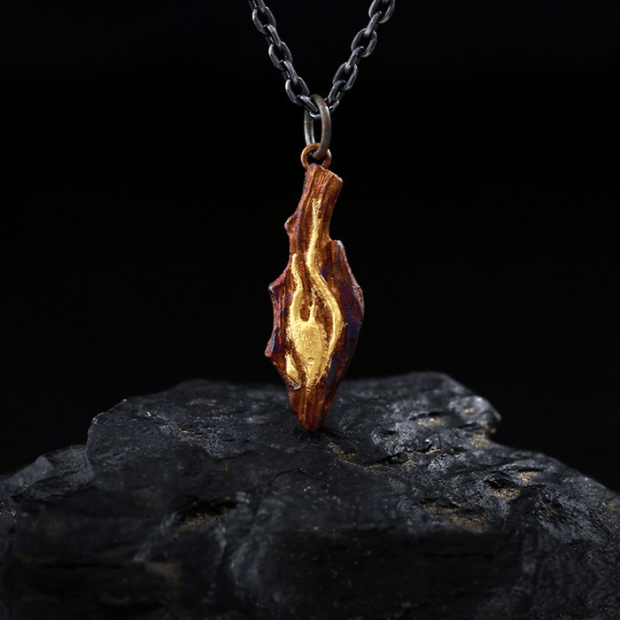Handcrafted 999 Silver Fire Textured Gilded Pendant Necklace