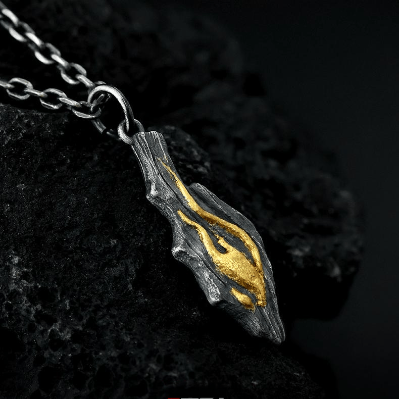 Handcrafted 999 Silver Fire Textured Gilded Pendant Necklace