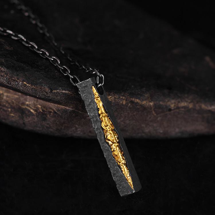 Handcrafted 999 Silver Slab Crack Gold Necklace