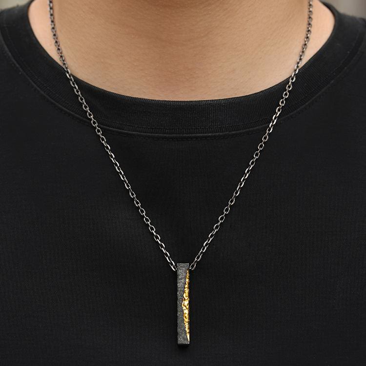 Handcrafted 999 Silver Slab Crack Gold Necklace