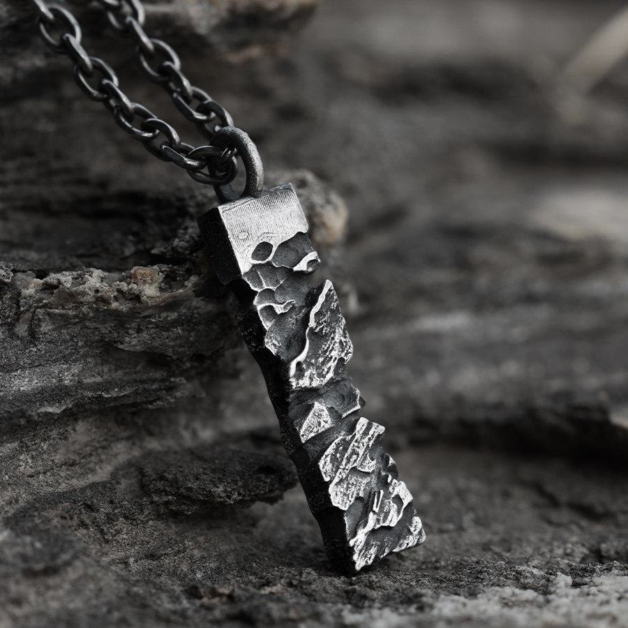 Handcrafted 999 Silver Cracked Mountain Textured Necklace