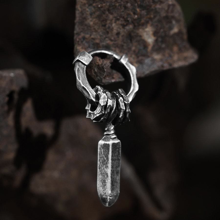 Handcrafted 999 Silver Damocles Sword Hammered Earrings