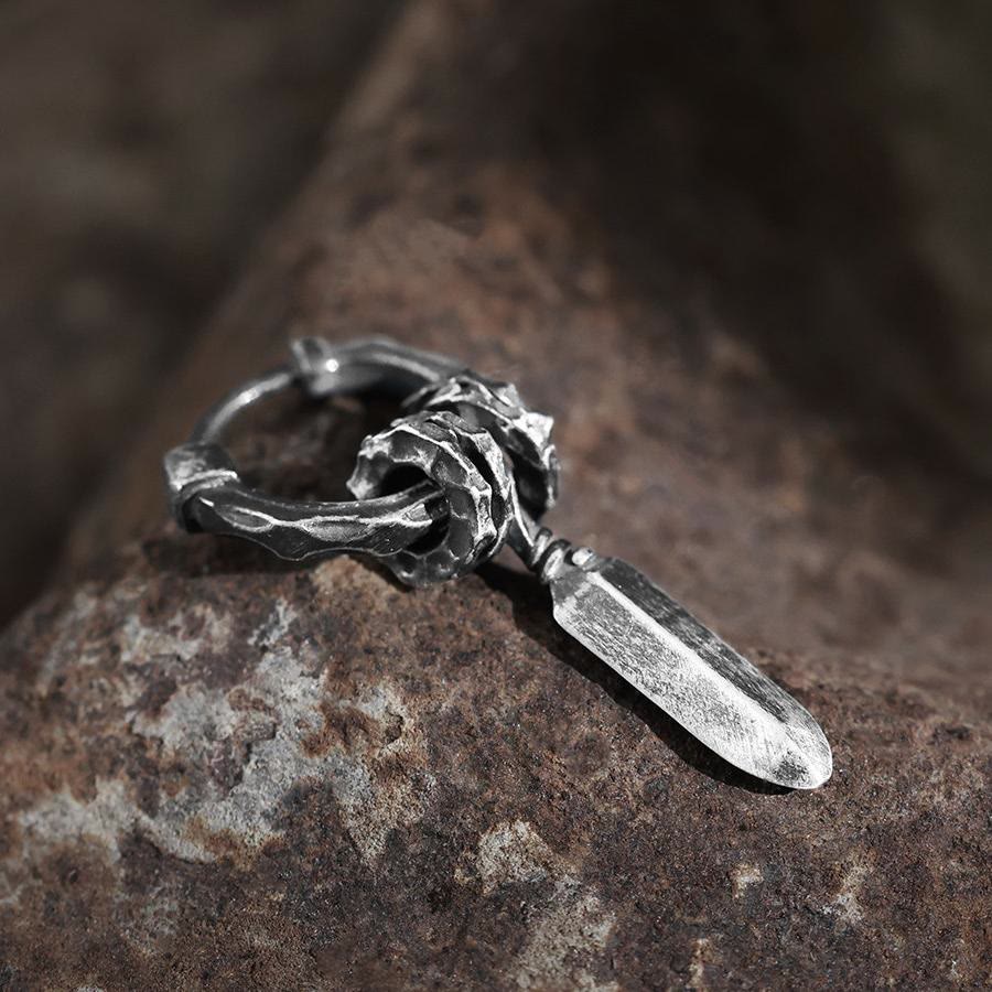 Handcrafted 999 Silver Damocles Sword Hammered Earrings