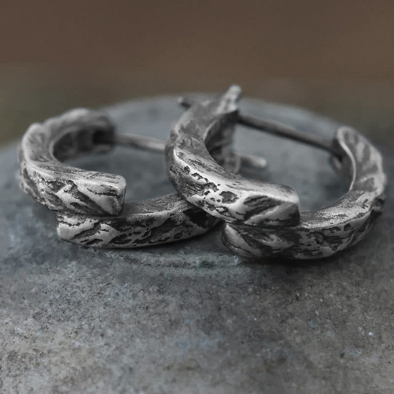 Handcrafted 925 Silver Cracked Rock Earrings