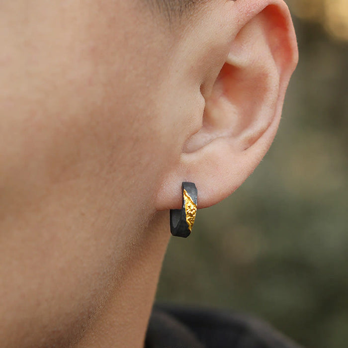 Handcrafted 999 Silver Hammered Gold Vein Earrings