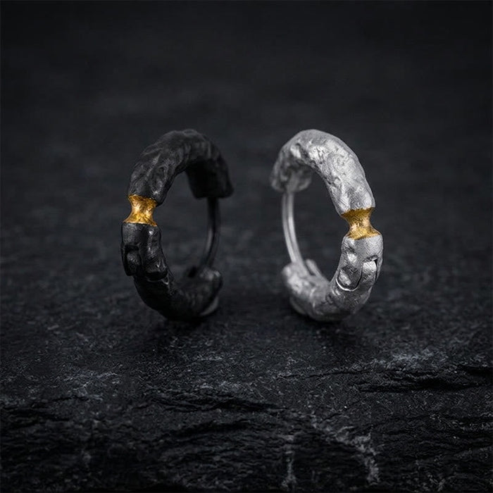 Handcrafted 999 Silver Rugged Rock Inlaid Gold Waist Earrings