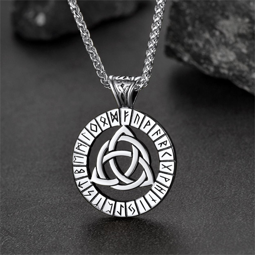 Celtic Knot Necklace with Viking Runes for Men