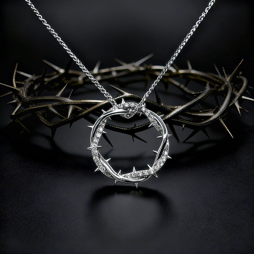 Christian Jesus Crown of Thorns Circle Pendant Necklace for Men