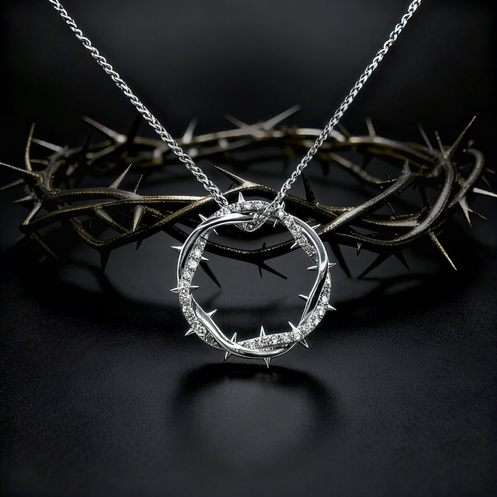 Christian Jesus Crown of Thorns Circle Pendant Necklace for Men