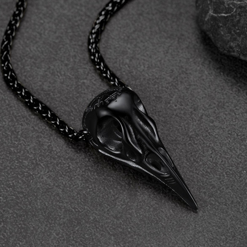 Raven Skull Necklace With Viking Compass for Men