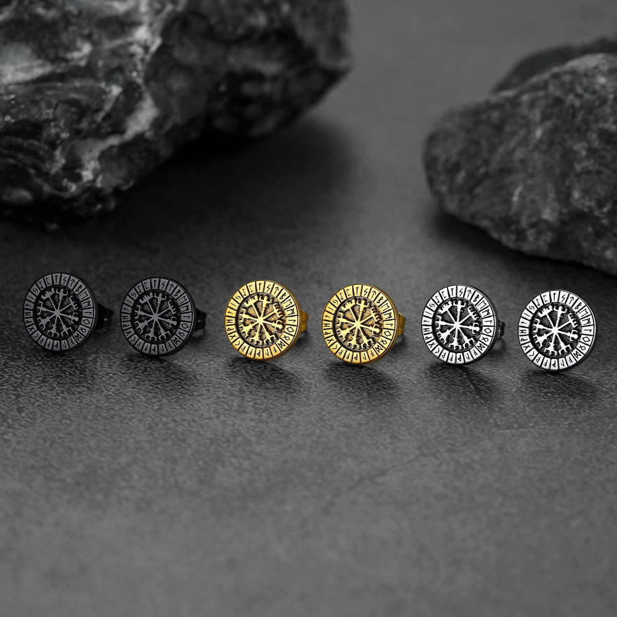 Norse Viking Compass Vegvisir Stud Earrings For Men