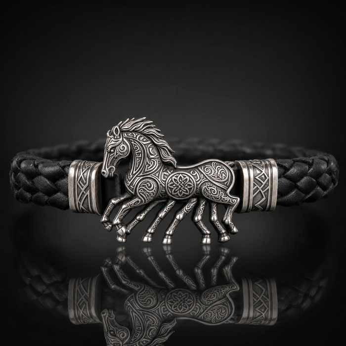 Viking Sleipnir Horse Braided Leather Bracelet