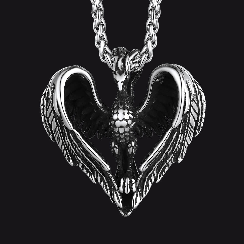 Vintage Phoenix Heart Pendant Necklace for Men