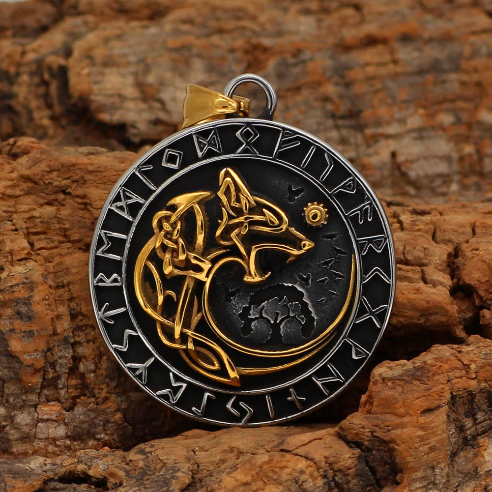 Wolf Head Rune Viking Fenrir Necklace