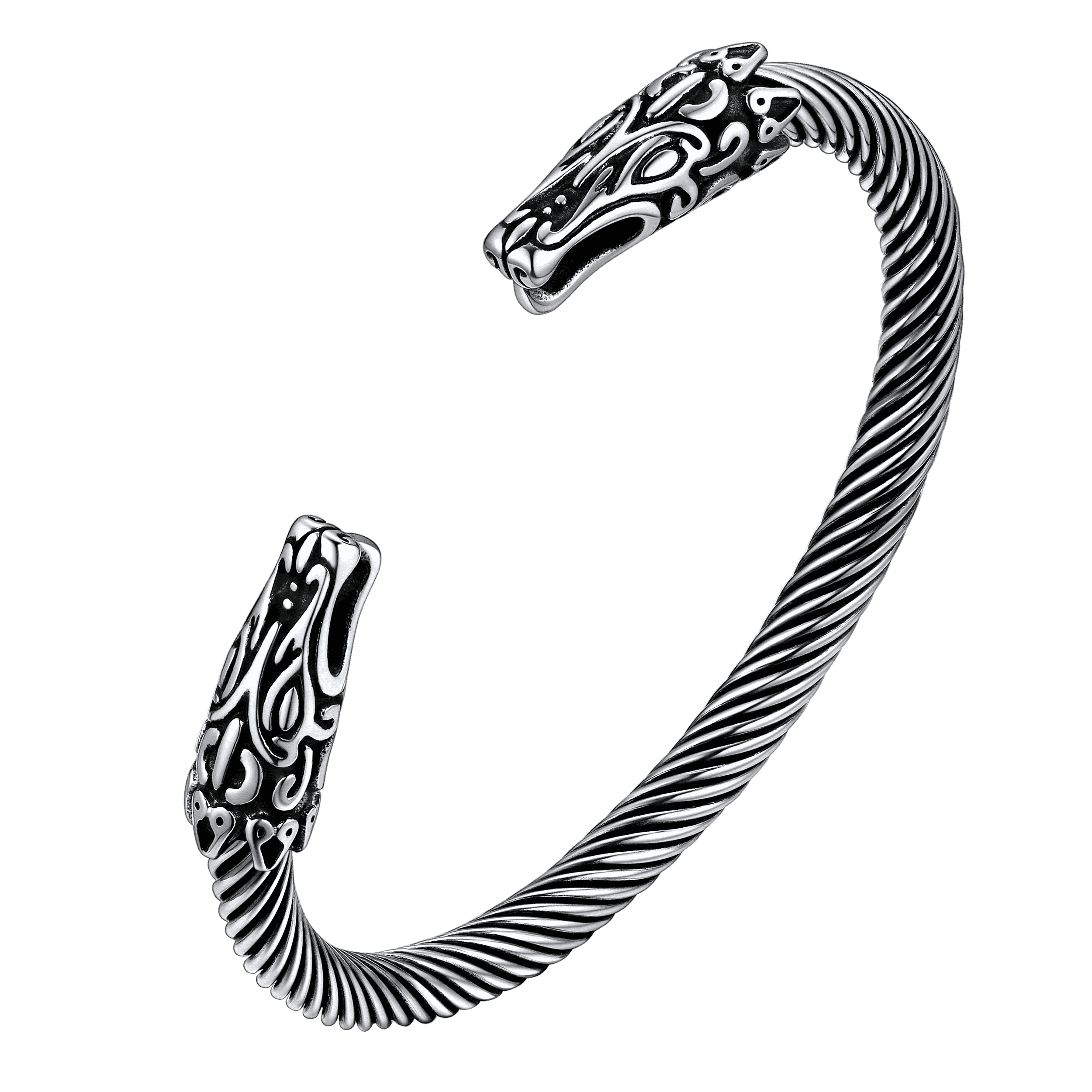 Viking Bracelet Norse Wolf Heads Cuff Bangle For Men