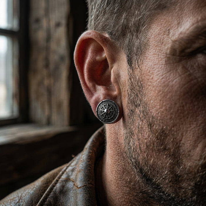 Viking Shield Stud Earrings with Runes