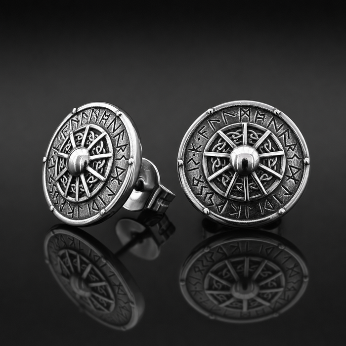 Viking Shield Stud Earrings with Runes