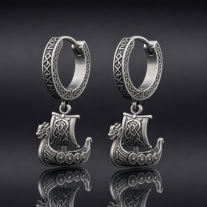Viking Longship Drakkar Hoop Earrings
